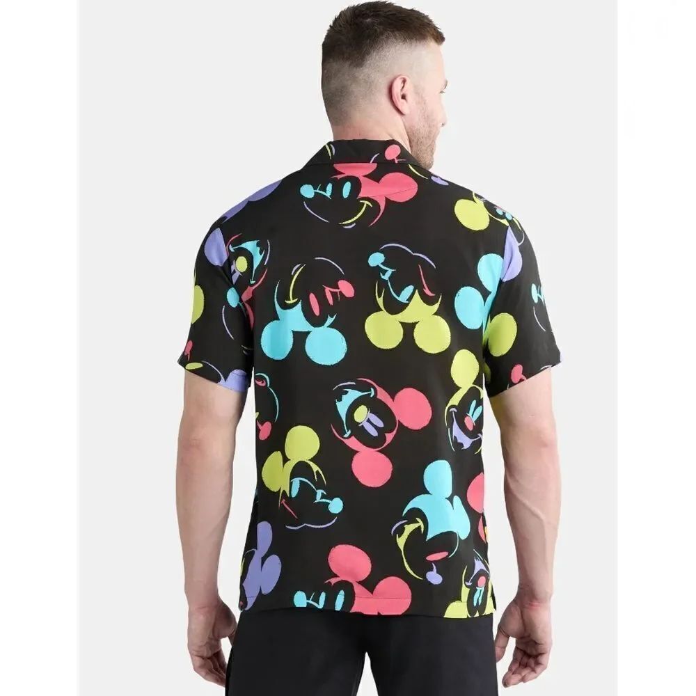 Men’s Mickey Mouse Heads Color Graphic Hawaiian Resort Shirt Size L - Picture 6 of 8